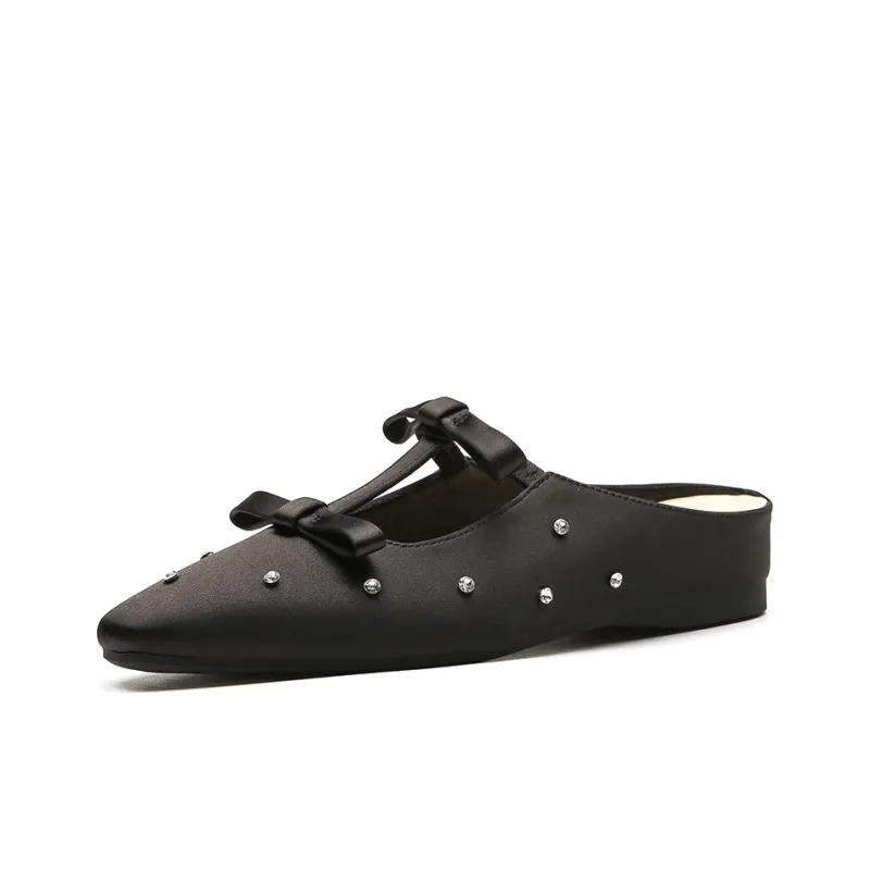 GOSO Rubber Sole Leather Patchwork Abrasion Resistant Closed Toe Slippers Women's Black-0