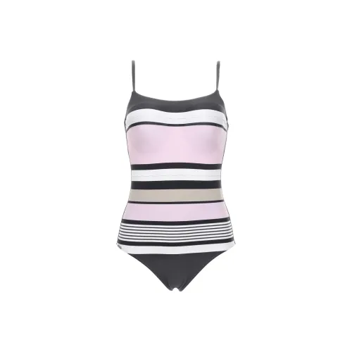 Selmark Women's Summer Classic Striped Beach Vacation Slimming Embossed One Piece Swimsuit Black&Pink