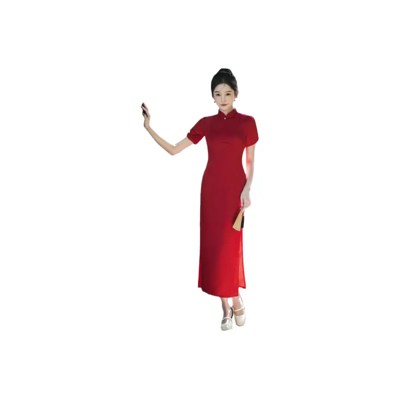 Red Colored Clothes Cheongsam Women's Red-0