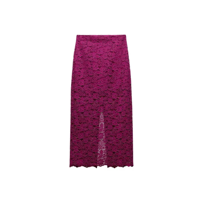 ZARA Casual Long Skirts Women's Dark Purple Red-0