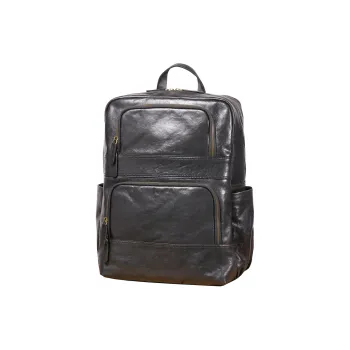 LARTIGENT Top Grain Cow Leather Backpack Men's Black