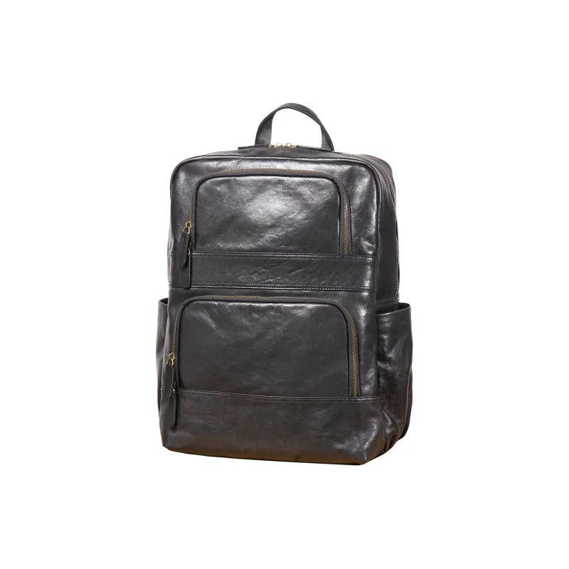 LARTIGENT Top Grain Cow Leather Backpack Men's Black-0