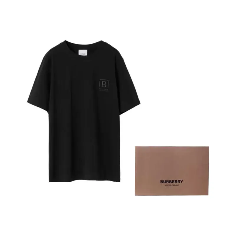 Burberry SS23 Letter Embroidery Drop Shoulder T-shirt Black-4