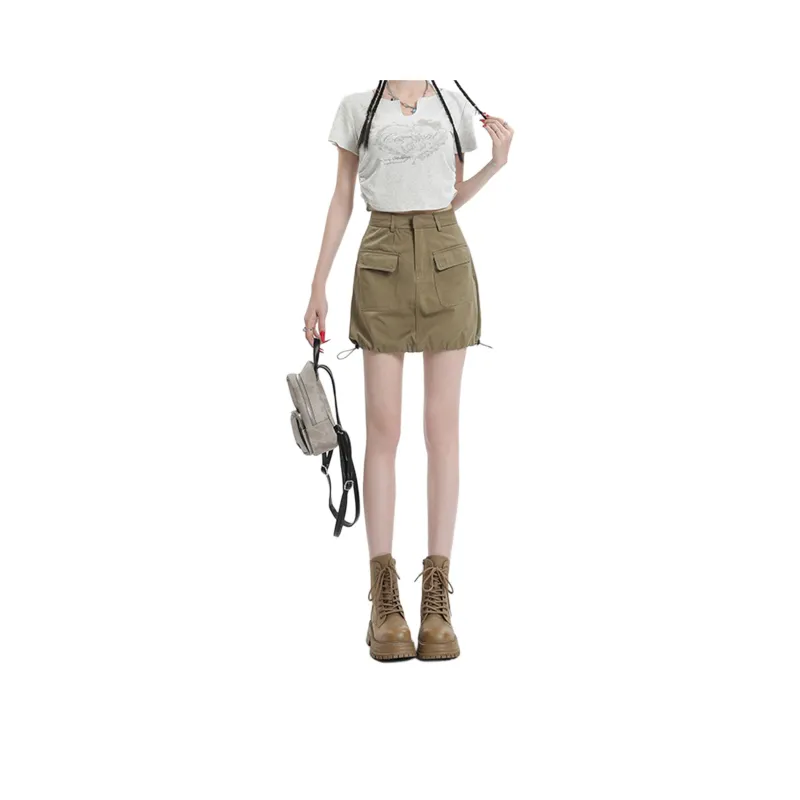 Wen Shan Casual Short Skirts Women's Army Green-0