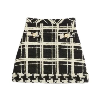 Valentino Checked Mid Rise Tweed Skirt