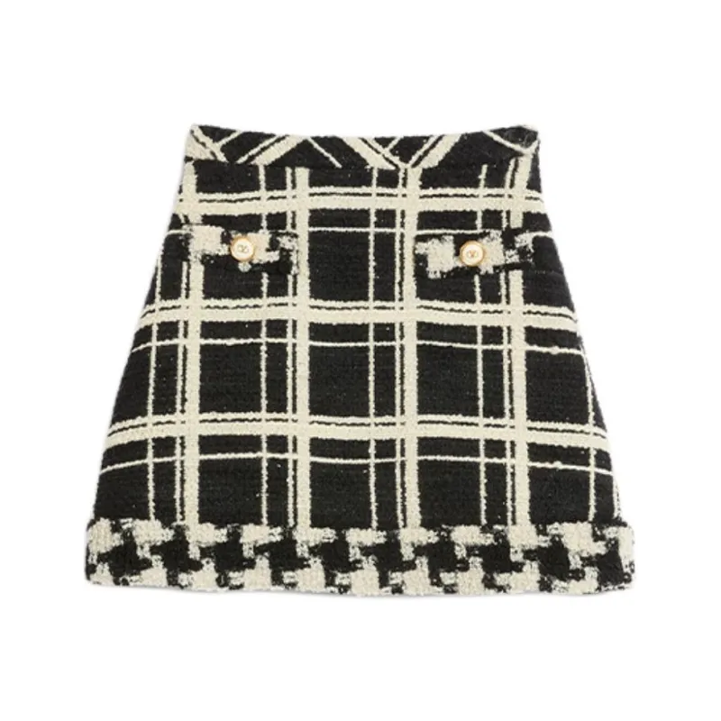 Valentino Checked Mid Rise Tweed Skirt-0