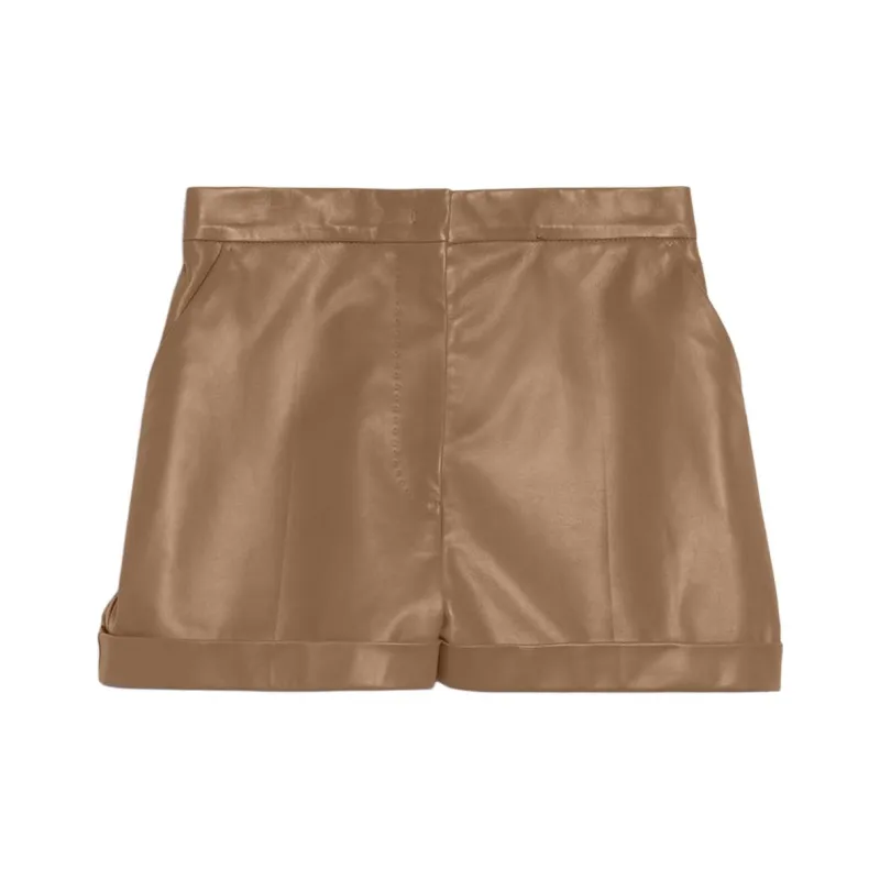 MaxMara Andorra Collection Nappa Leather Shorts Casual Shorts Women's Brown-0