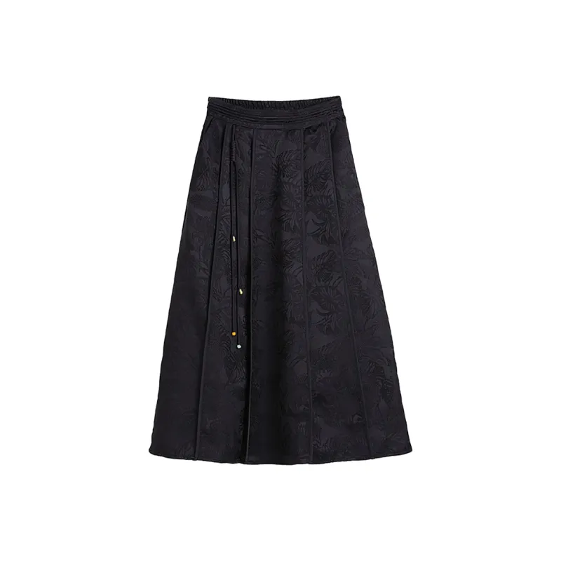 Hang Yi Court Casual Long Skirts Women's Black-0