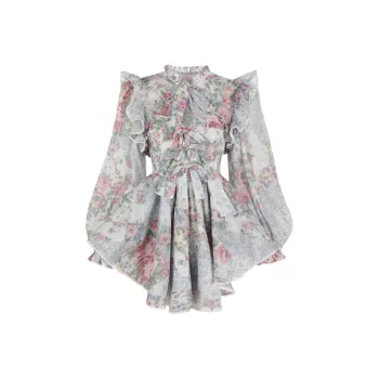 Selkie Collection FW24 Skirt Set Women's White Base All Season Petal Patchwork Print