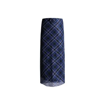 ZAVK Casual Long Skirts Women's Dark Blue Plaid