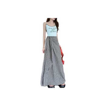 ZNZX Casual Long Skirts Women's Black White Plaid