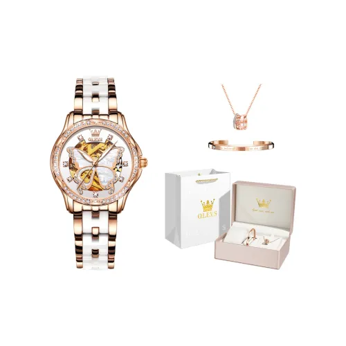OLEVS Little Fortune Butterfly Collection Mechanical Movement Ceramic Strap Watch Women's Watch White Dial