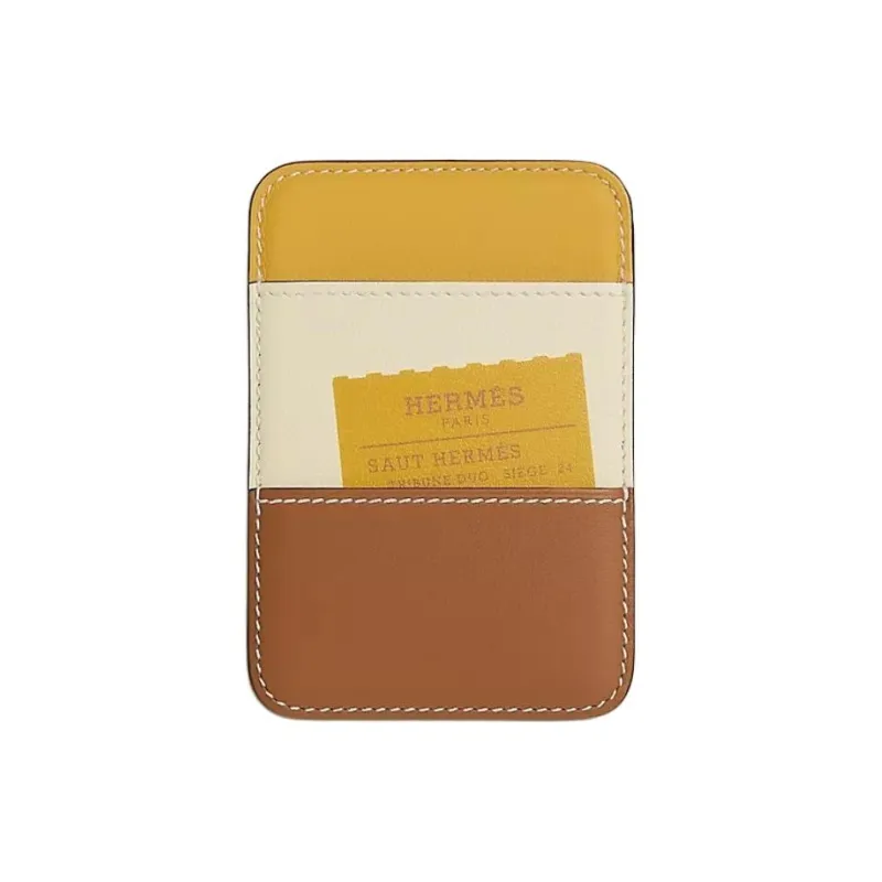HERMES Magsafe Swift Calfskin Card Holder Women's Gold & Coconut & Sun & Wood-0