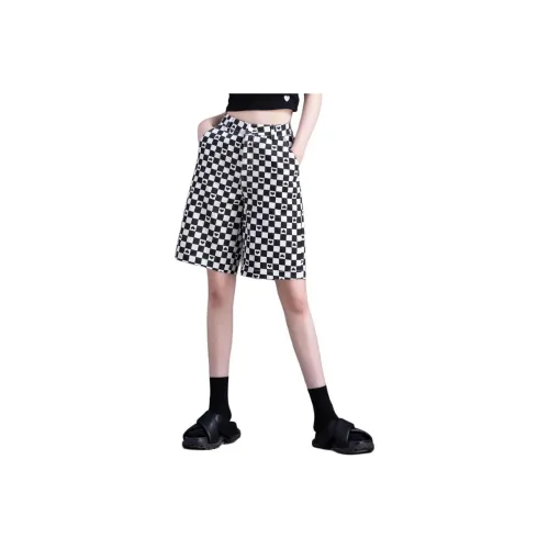 You Cow Me Pants Denim Shorts Women's Black White Plaid