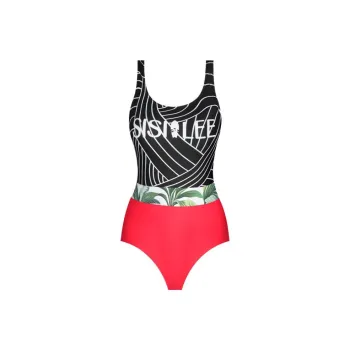 SISII LEE One Piece Swimsuits Women's Cool Guy Green/Black Red Patchwork
