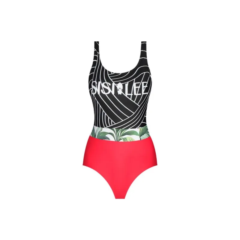 SISII LEE One Piece Swimsuits Women's Cool Guy Green/Black Red Patchwork-0
