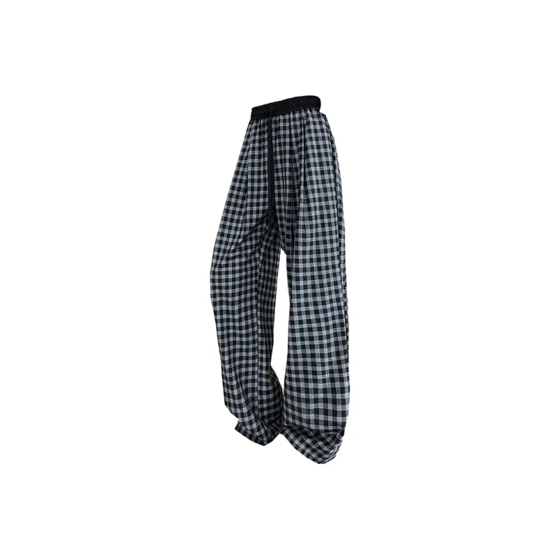 Vitocano Casual Pants Unisex Black Plaid-0