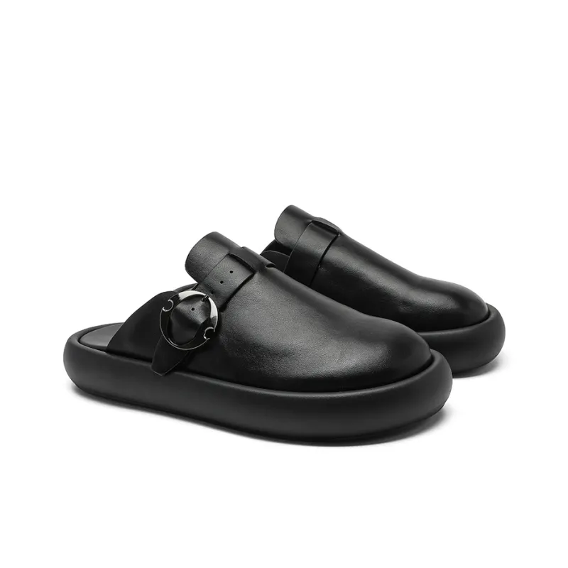 Mo Xu Stitching Odor Resistant Closed Toe Slippers Unisex Black-4