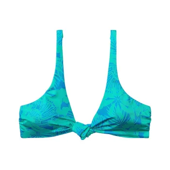 Victoria's Secret PINK Knotted Bralette Bikini Top / Blue Palm Bikini Women's Blue Brown Palm