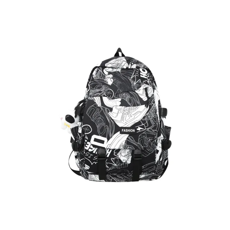 PULEWEI Nylon Backpack Regular Unisex White Shoes/Black Graffiti/White Blue/White Red-0