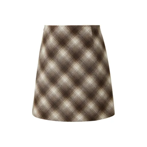 3COLOUR Casual Short Skirts Women's Cocoa Plaid