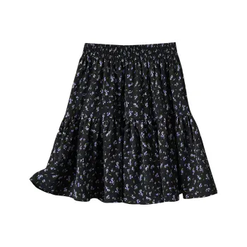 TOUCH Casual Short Skirts Women's Black Purple Flower
