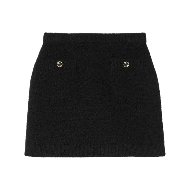GUCCI Interlocking G Buttoned Knit Mini Skirt-0