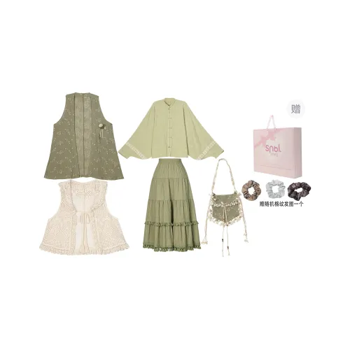 SNBL Two Piece Skirt Sets Women's Shirt+External Shirt+Vest+Skirt+Bag