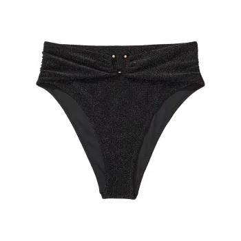 Victoria's Secret Shimmer High-Waist Cheeky Bikini Bottom/Black Swimming Shorts Women's Black