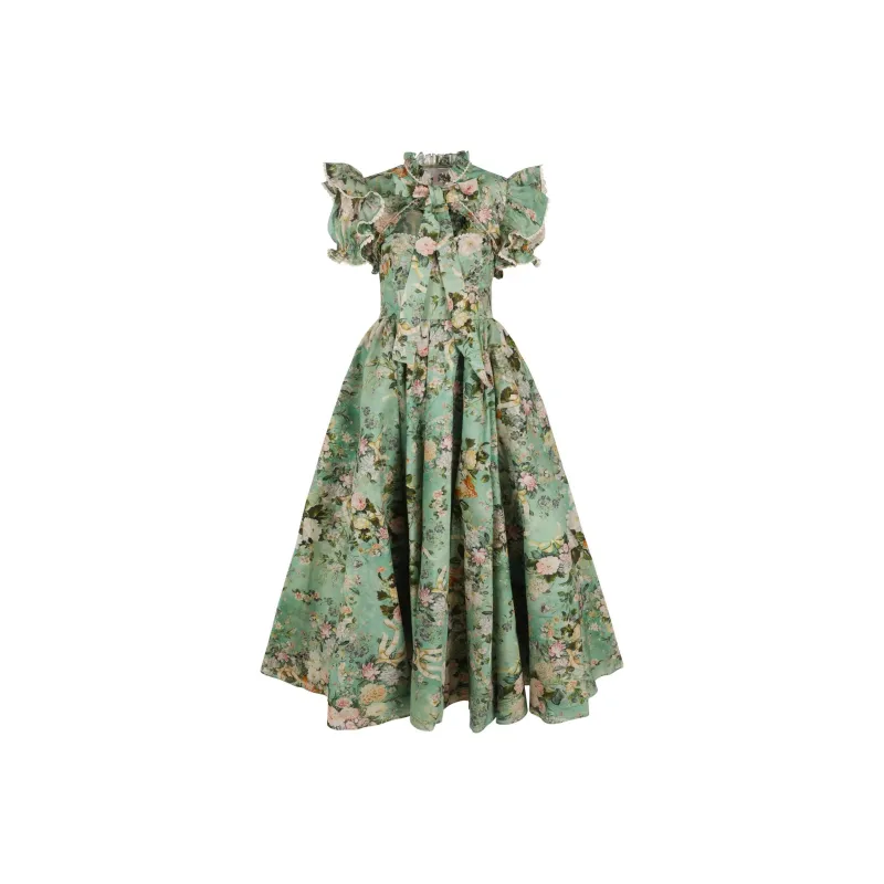 Selkie Collection x Bridgerton FW24 Skirt Set Women's Kate Green Print-0