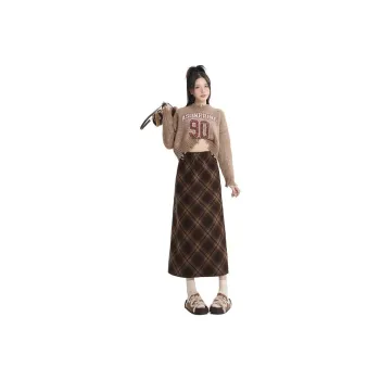 Kazakhstan Casual Long Skirts Women's Coffee Plaid