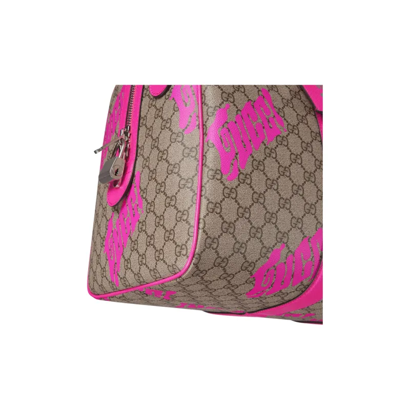 GUCCI Coated Fabric Travel Bag Unisex Beige & Dark Brown-6