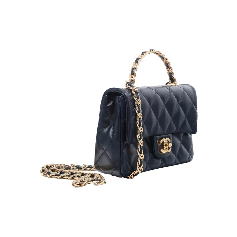 CHANEL Classic Flap CF Lambskin Handbag, Shoulder Bag, Crossbody Bag Medium Size Women's Dark Blue-2