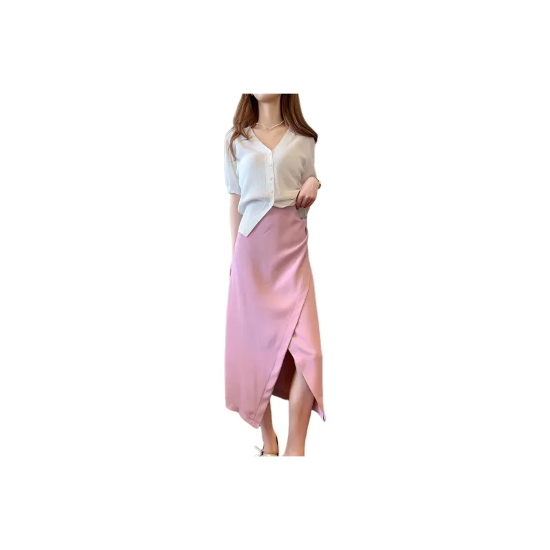 Juden Choi Casual Long Skirts Women's Pink Purple-0