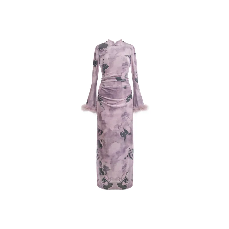 Sheep Design Cheongsam Women's Purple-0