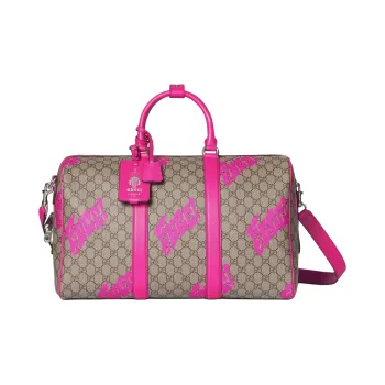 GUCCI Coated Fabric Travel Bag Unisex Beige & Dark Brown