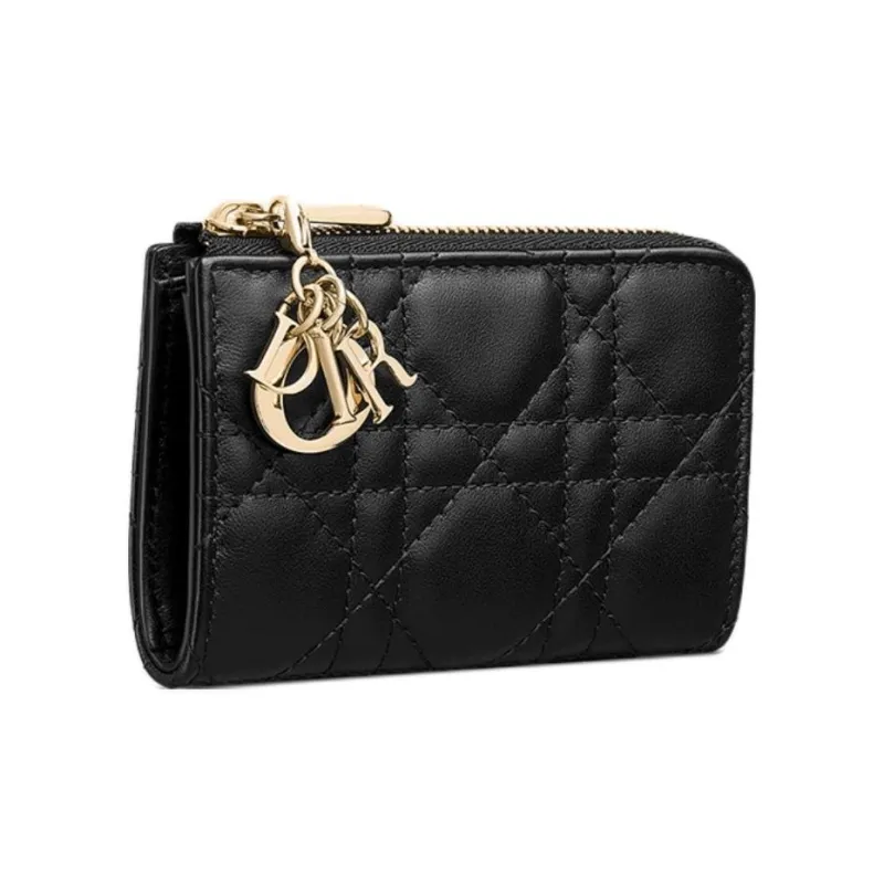 DIOR Lady Dior Lambskin Key Pouch Women's Black-1