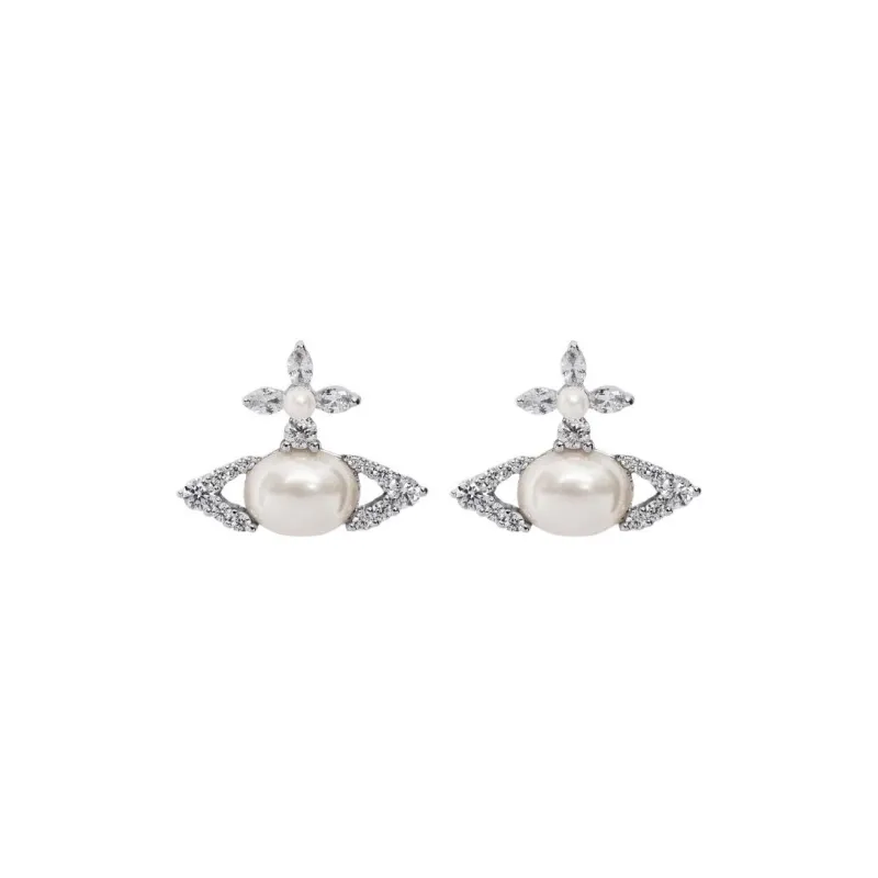 Vivienne Westwood Resin, Pearl, Cubic Zirconia, Brass Earrings Women's Silver-0