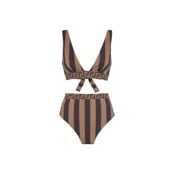 FENDI High Waist Striped Two Piece Swimsuit