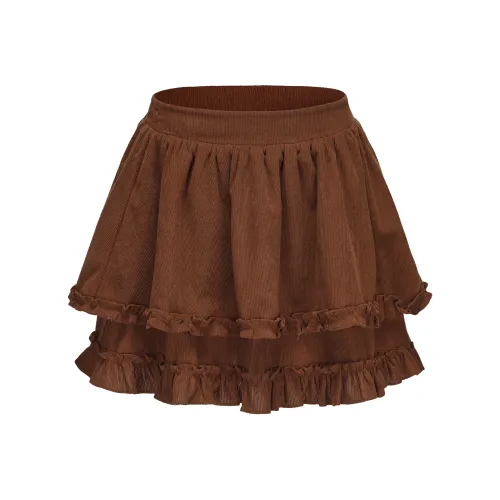 CHIWAWAMEME Casual Short Skirts Women's Coffee