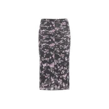 GANNI Phantom Floral Printed Mesh Ruched Midi Skirt