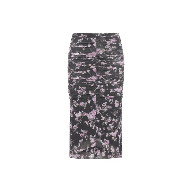 GANNI Phantom Floral Printed Mesh Ruched Midi Skirt-0