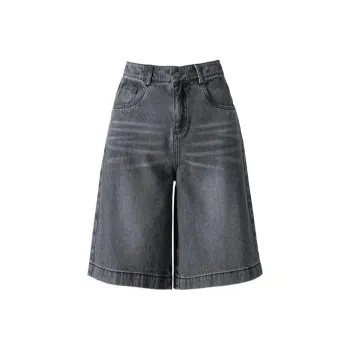 You Cow Me Pants Denim Shorts Women's Black Gray Color
