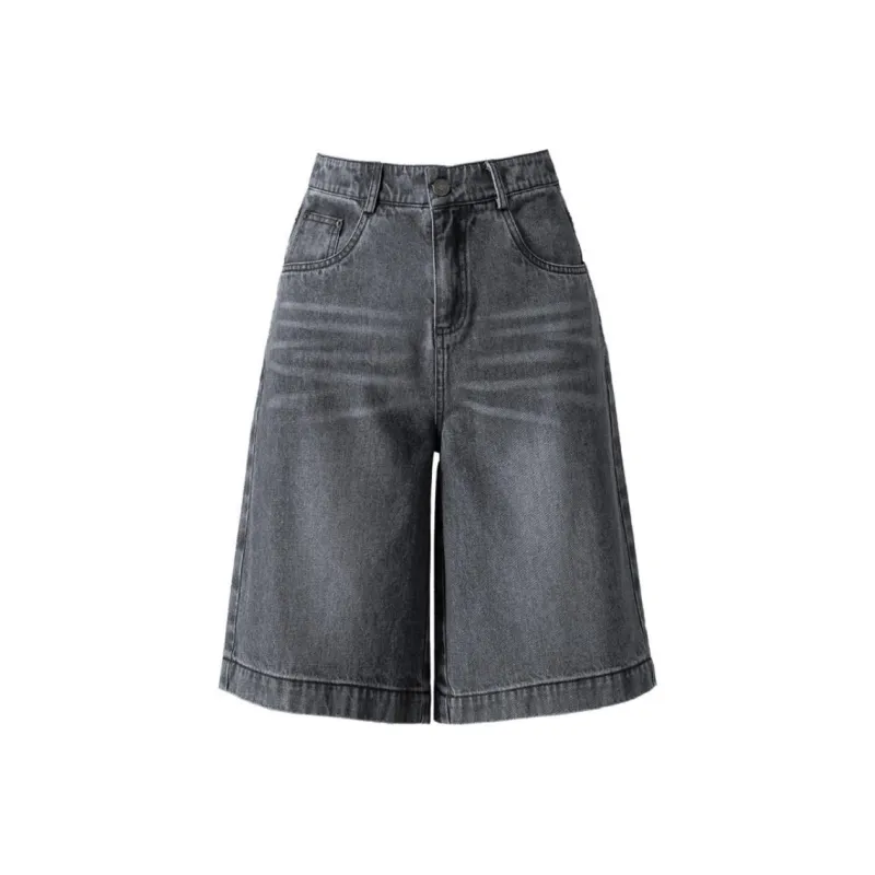 You Cow Me Pants Denim Shorts Women's Black Gray-0