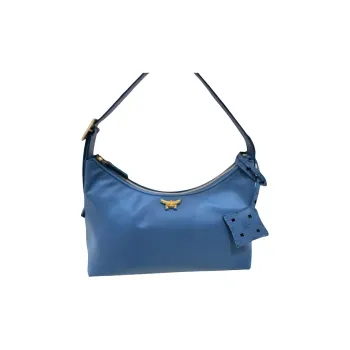 MCM Aren Embossed Leather Hobo Bag, Crossbody Bag, Shoulder Bag Trumpets Women's Blue