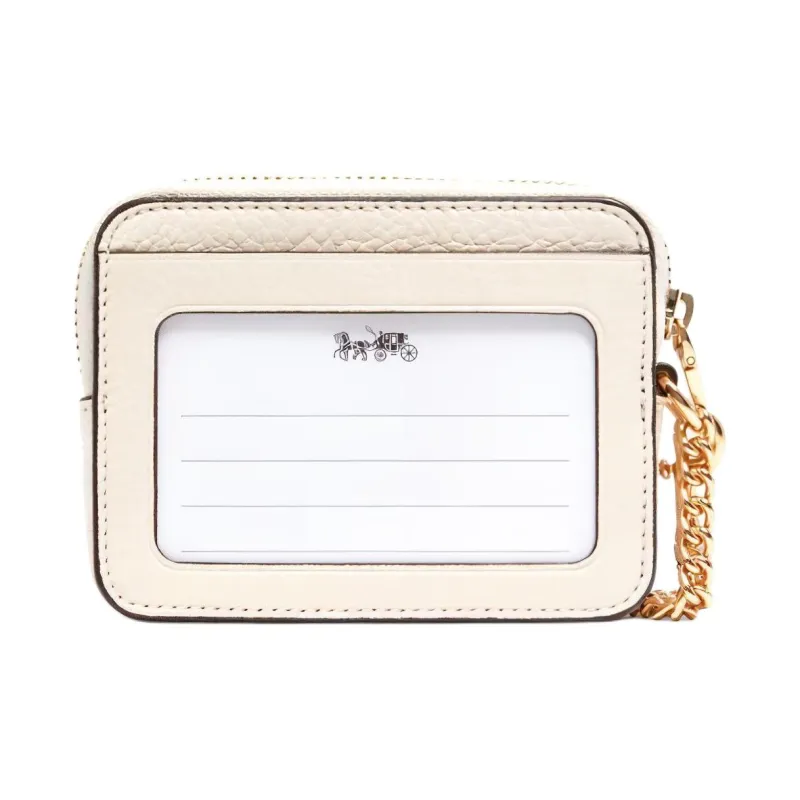 COACH Card Case Leather Coin Purse Card Holder, Wallet Women's Chalk White-2