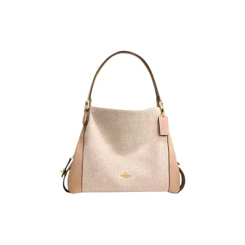 COACH Fabric With Leather Accents Portable Crossbody Bag Shoulder Bag Large Size Women's Beige Khaki Blend