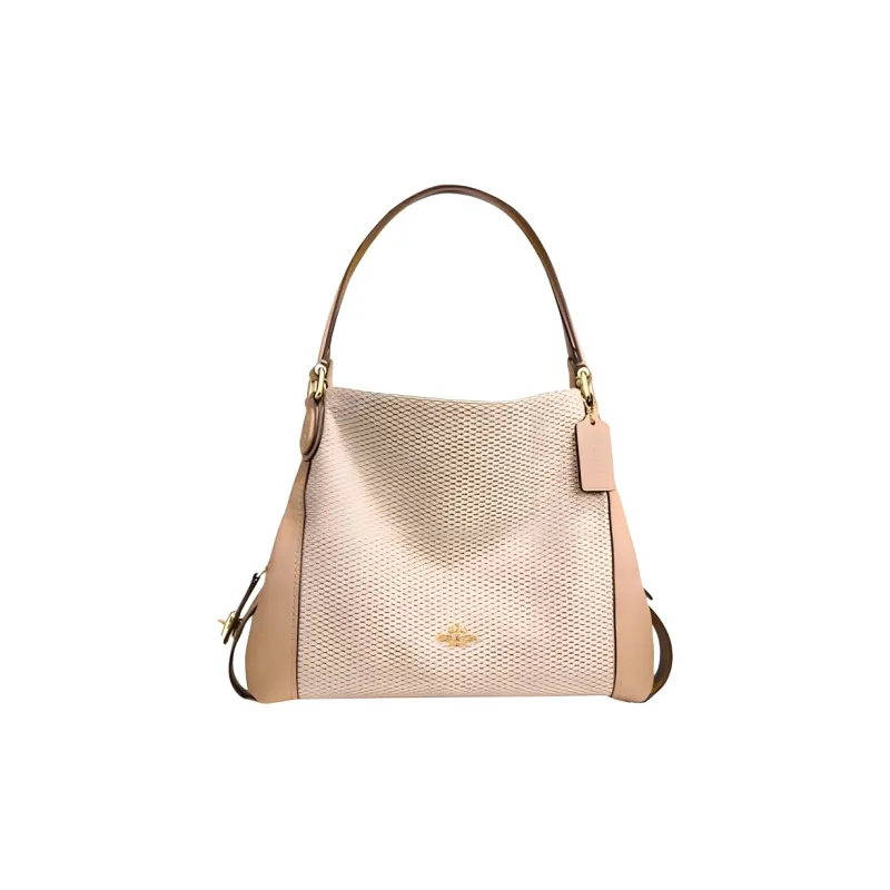 COACH Fabric With Leather Accents Portable Crossbody Bag Shoulder Bag Large Size Women's Beige Khaki Blend-0