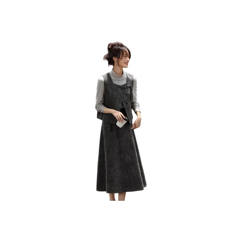 Mo Han Yi Mei Skirt Set Women's Dark Heather Gray-0