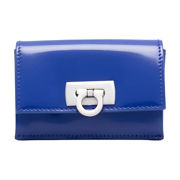 FERRAGAMO Smooth Calf Leather Card Holder Women's Blue-0